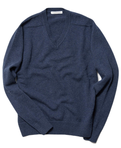 Uncommon Man – Dark Blue Super Geelong Wool V-Neck Sweater