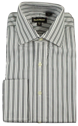 Paul Stuart - Spread Collar Charcoal & Gray Striped Shirt, French Cuffs - PEURIST