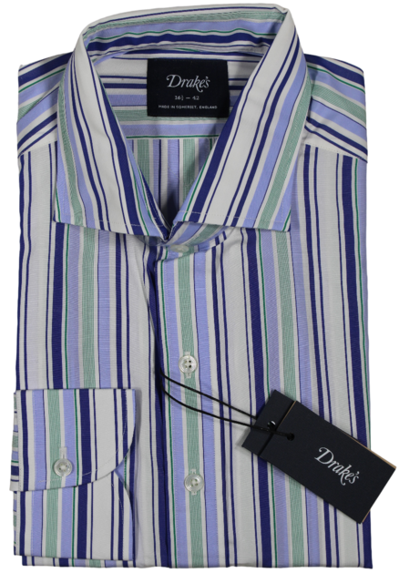 Drake's – Blue & Green Stripe Dress Shirt