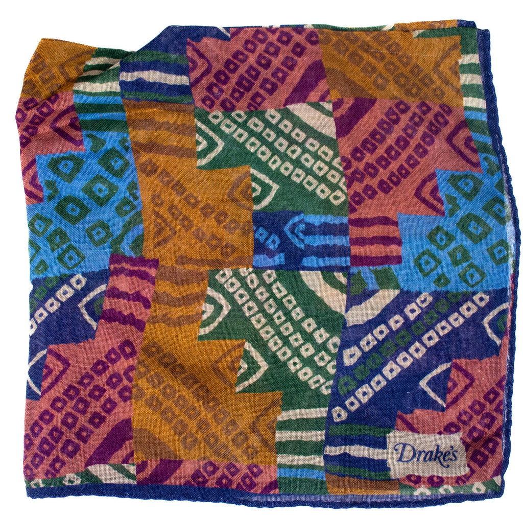 Drake's - Wool/Silk Tribal Print Pocket Square