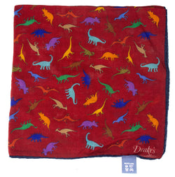 Drake's - Red Wool/Silk Pocket Square w/Dino Print