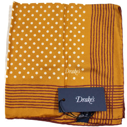 Drake's - Mustard Silk Pocket Square w/Polka Dot Print