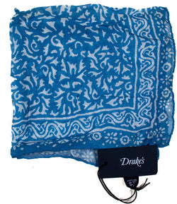 Drake's - Light Blue Pocket Square w/Tribal Print