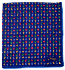 Drake's – Blue Cotton/SIlk Pocket Square w/Multicolor Print