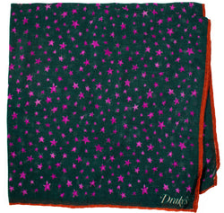 Drake's - Teal Wool/Silk Pocket Square w/Star Print