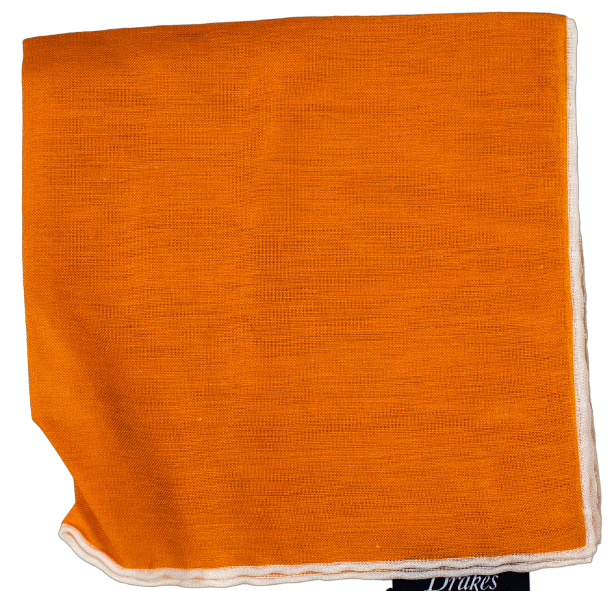 Drake's - Orange Linen/Cotton Pocket Square (NWOT)