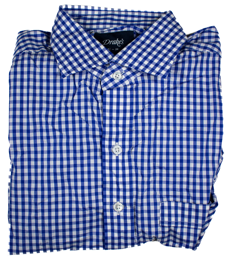 Drake's – Blue & White Gingham Dress Shirt