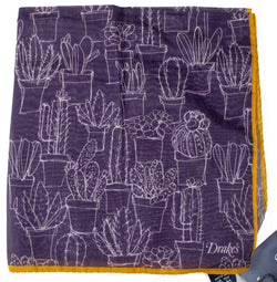 Drake's - Purple Pocket Square w/Cactus Print