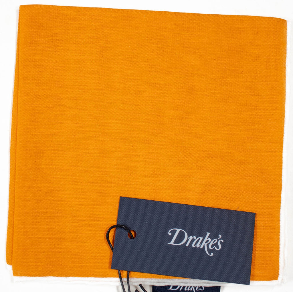 Drake's - Orange Linen/Cotton Pocket Square