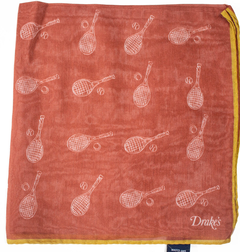 Drake's - Light Red Tennis Print Pocket Square