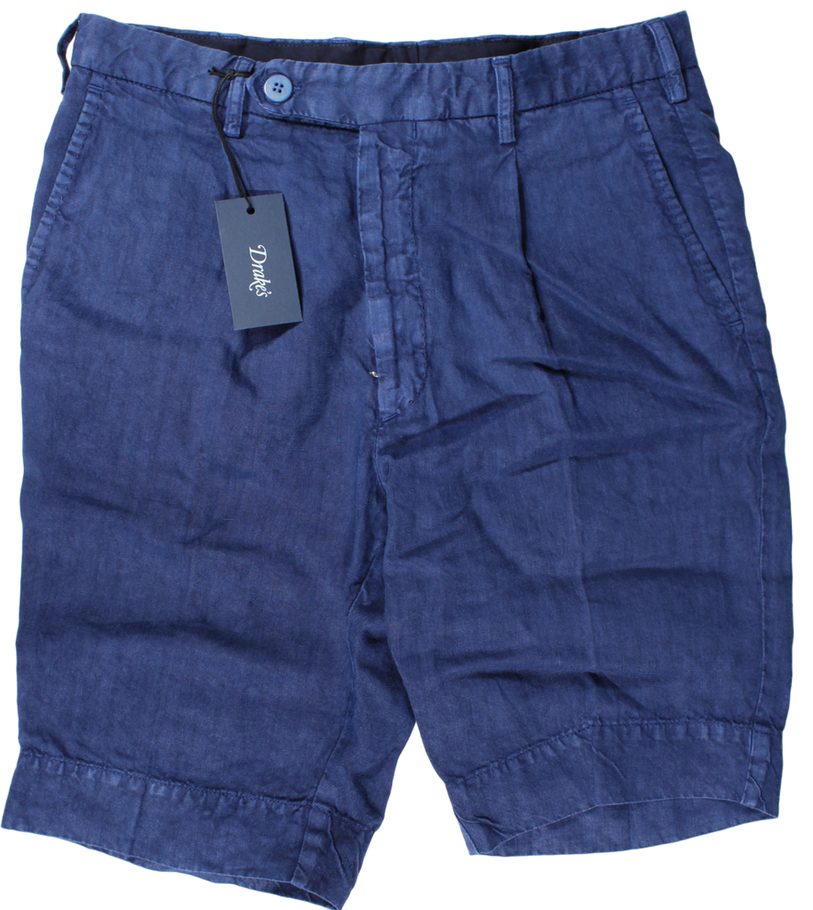 Drake's - Dark Blue Washed Linen Shorts