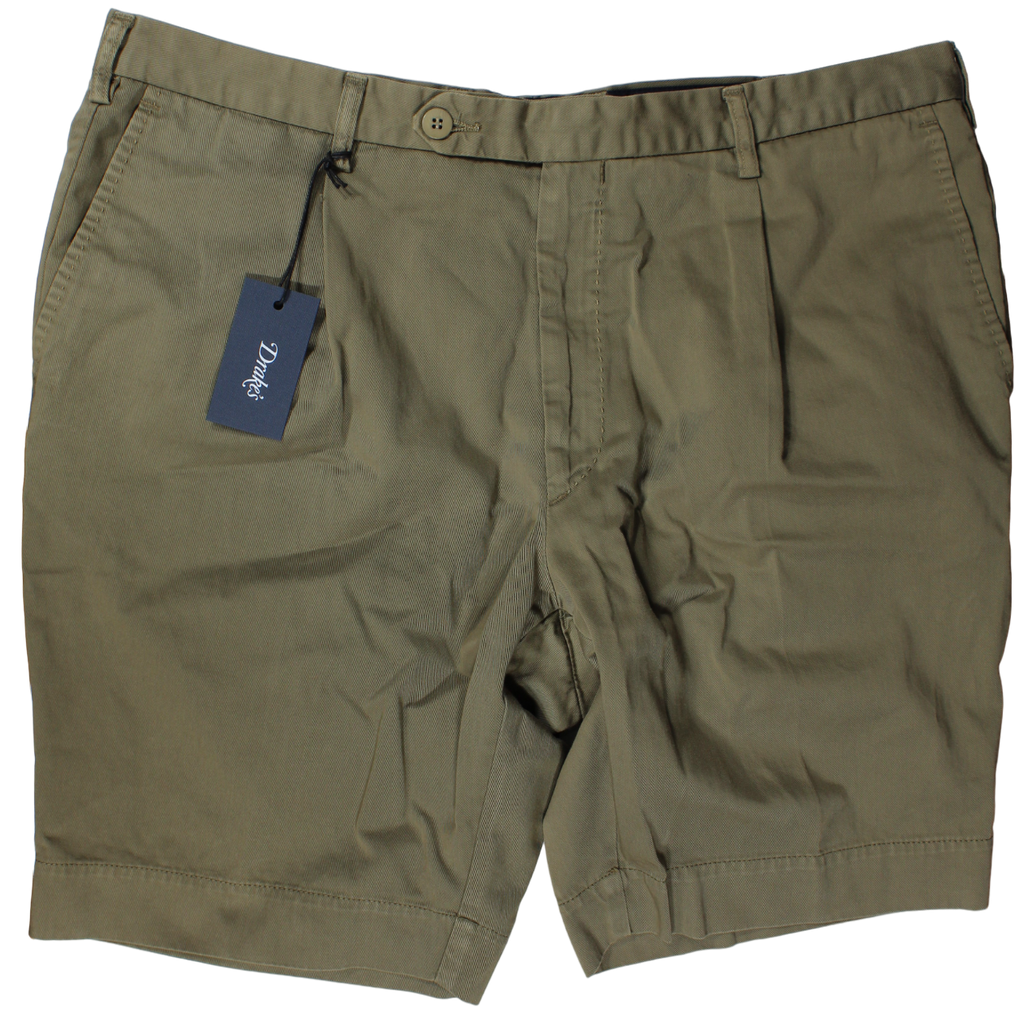 Drake's - Olive Garment Dyed Cotton Shorts