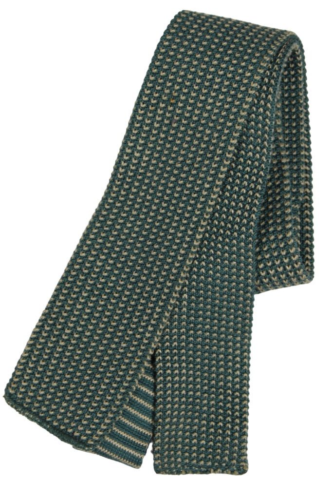 VTG - Chaps Ralph Lauren - Teal & Beige Knit Cotton Tie