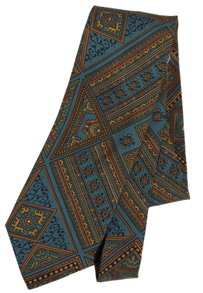 Drake's - Teal Silk Tie w/Orange Madder Print