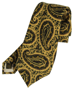 VTG - Bloomingdales - Yellow Wool Tie w/Exploded Madder Print