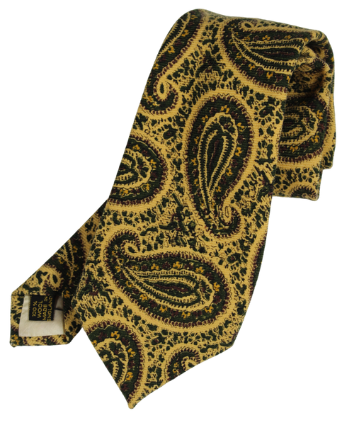 VTG - Bloomingdales - Yellow Wool Tie w/Exploded Madder Print