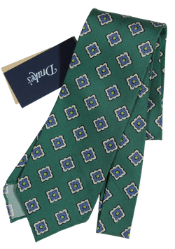 Drake's - Green Silk Tie w/Ancient Madder Print