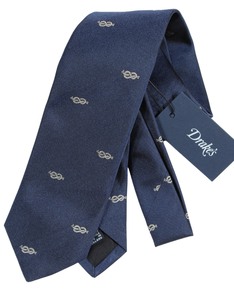 Drake's - Navy Grosgrain SIlk Tie w/Rope Pattern