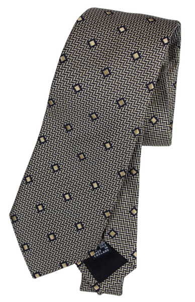 Drake's - Navy & Beige Herringbone Silk Tie w/Diamond Pattern