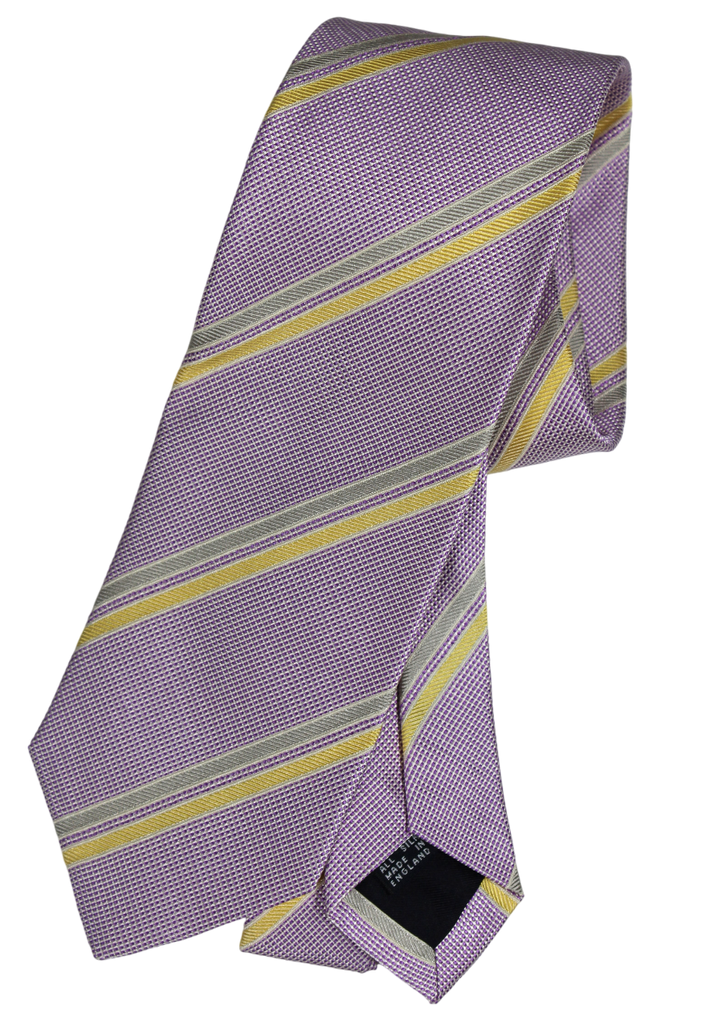 Drake's - Purple & White Silk Tie w/Repp Stripe