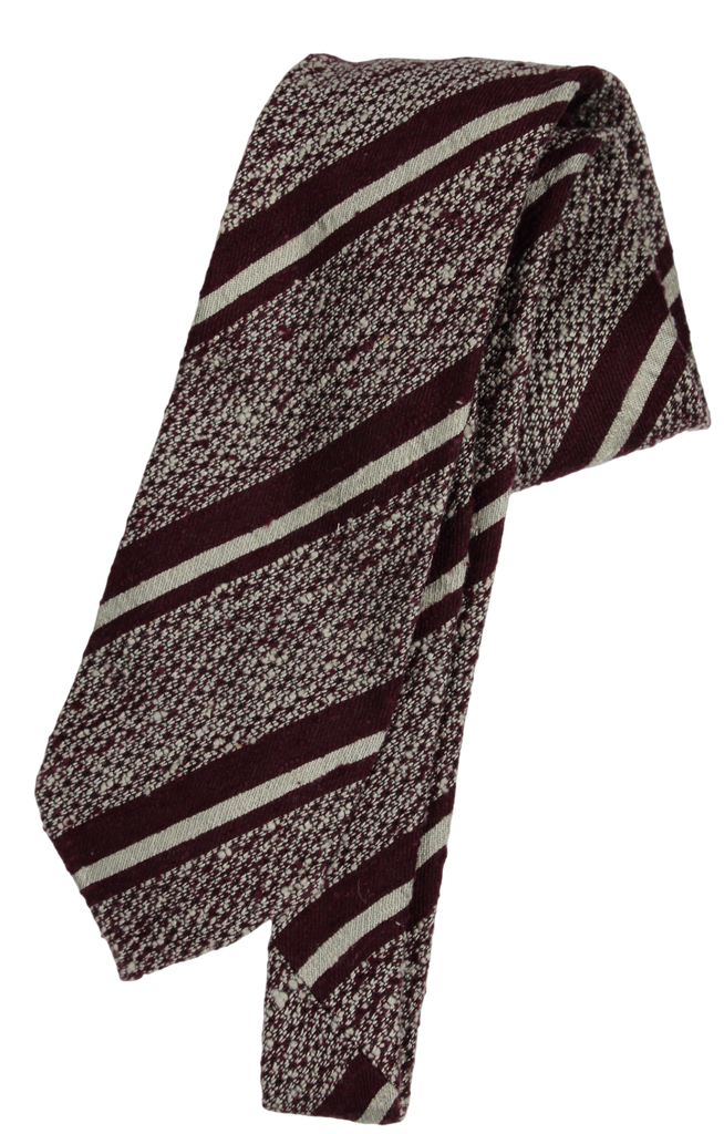 Drake's - Burgundy & Gray Raw Silk Tie w/Repp Stripe