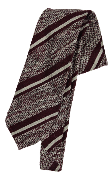 Drake's - Burgundy & Gray Raw Silk Tie w/Repp Stripe