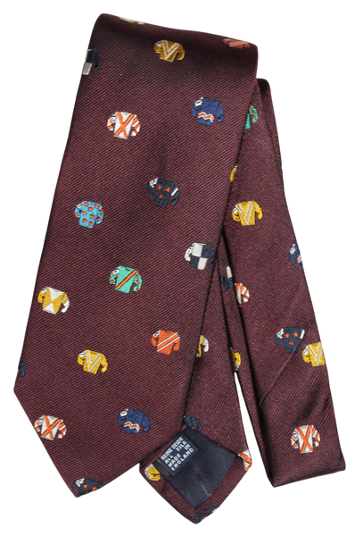 Drake's - Burgundy Grosgrain Silk Tie w/Jockey Uniforms