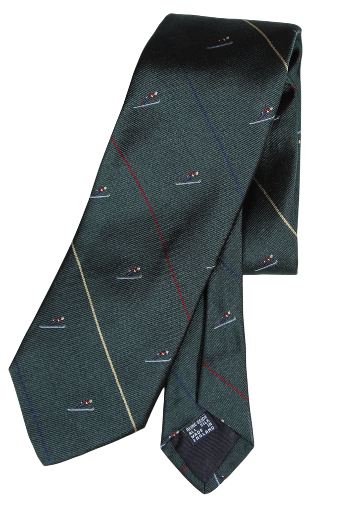 Drake's - Forest Green Silk Tie w/Ski Jump Pattern