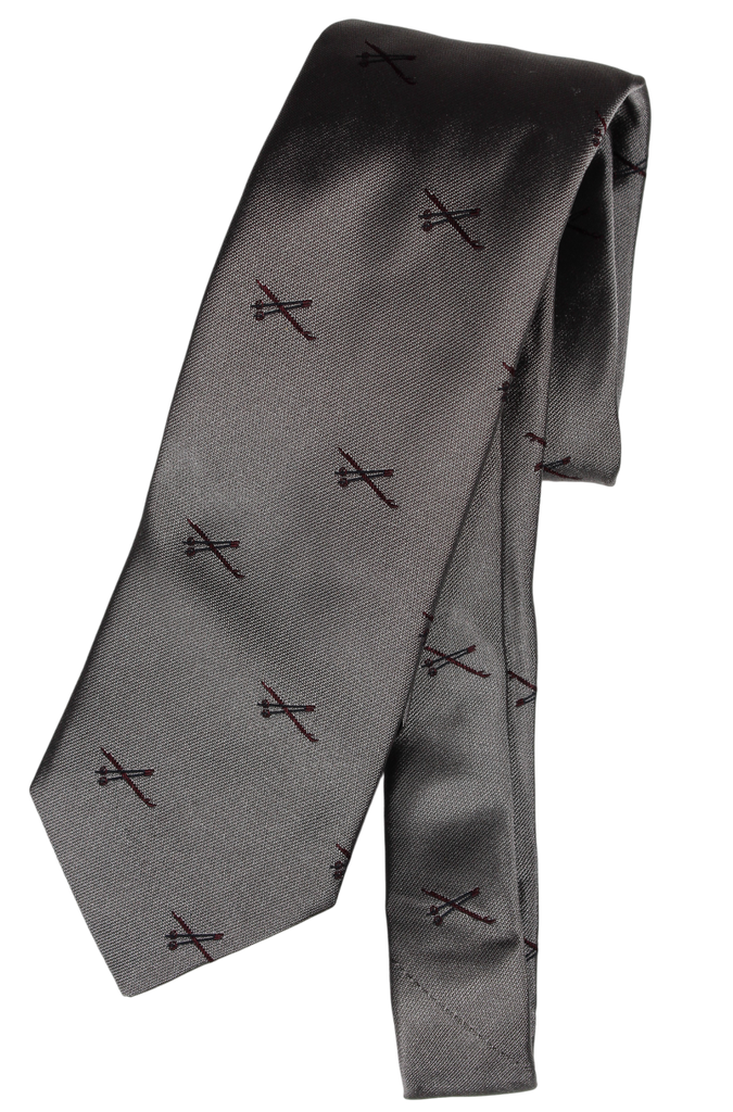 Drake's - Silver Silk Tie w/Ski Pole Pattern