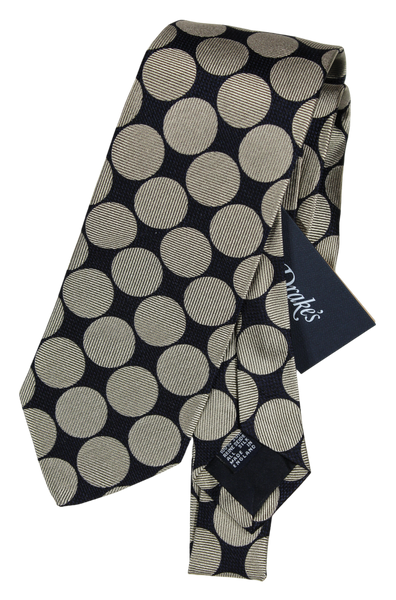 Drake's - Navy & Silver Silk Tie w/Circle Pattern