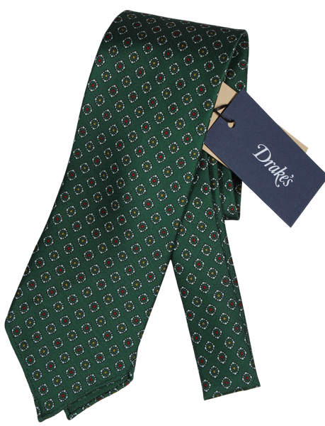 Drake's - Green Silk Tie w/Ancient Madder Print