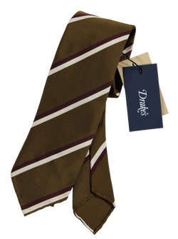 Drake's - Olive Grosgrain Silk Tie w/Purple Repp Stripe