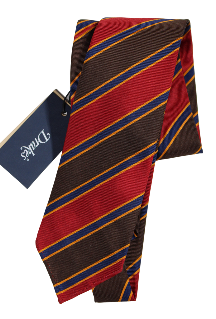 Drake's - Grosgrain Silk Tie w/Red & Brown Repp Stripe