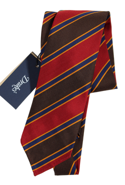 Drake's - Grosgrain Silk Tie w/Red & Brown Repp Stripe