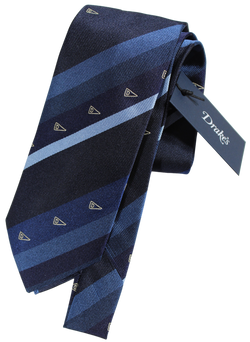 Drake's - Grosgrain Silk Tie w/Blue Repp Stripe & Pennants