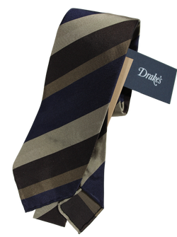 Drake's - Navy & Brown Repp Stripe Tie