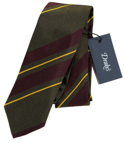 Drake's - Green Grosgrain Silk Tie w/Purple & Yellow Stripe