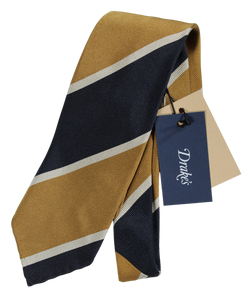 Drake's - Grosgrain Silk Tie w/Navy & Gold Collegiate Stripes