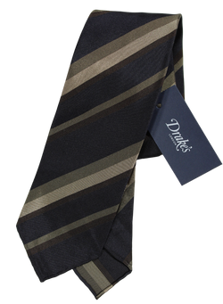 Drake's - Navy Grosgrain Silk Tie w/Brown Repp Stripe