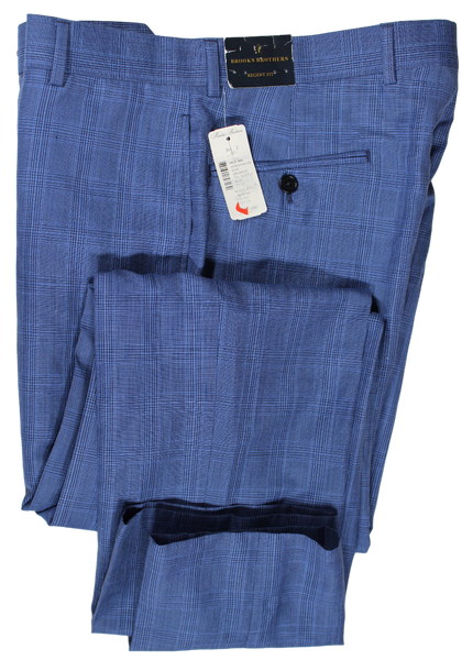 Brooks Brothers - Blue Plaid Linen/Wool Pants, Regent Fit (33x32)