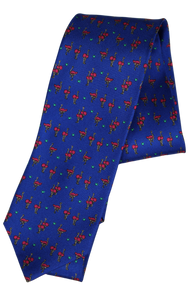 Drake's - Blue SIlk Tie w/Red Ostrich Print