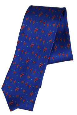 Drake's - Blue SIlk Tie w/Red Ostrich Print