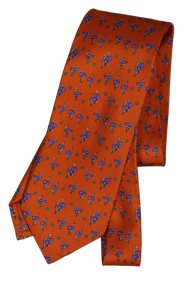 Drake's - Orange Silk Tie w/ Purple Ostrich Print