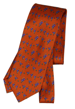 Drake's - Orange Silk Tie w/ Purple Ostrich Print