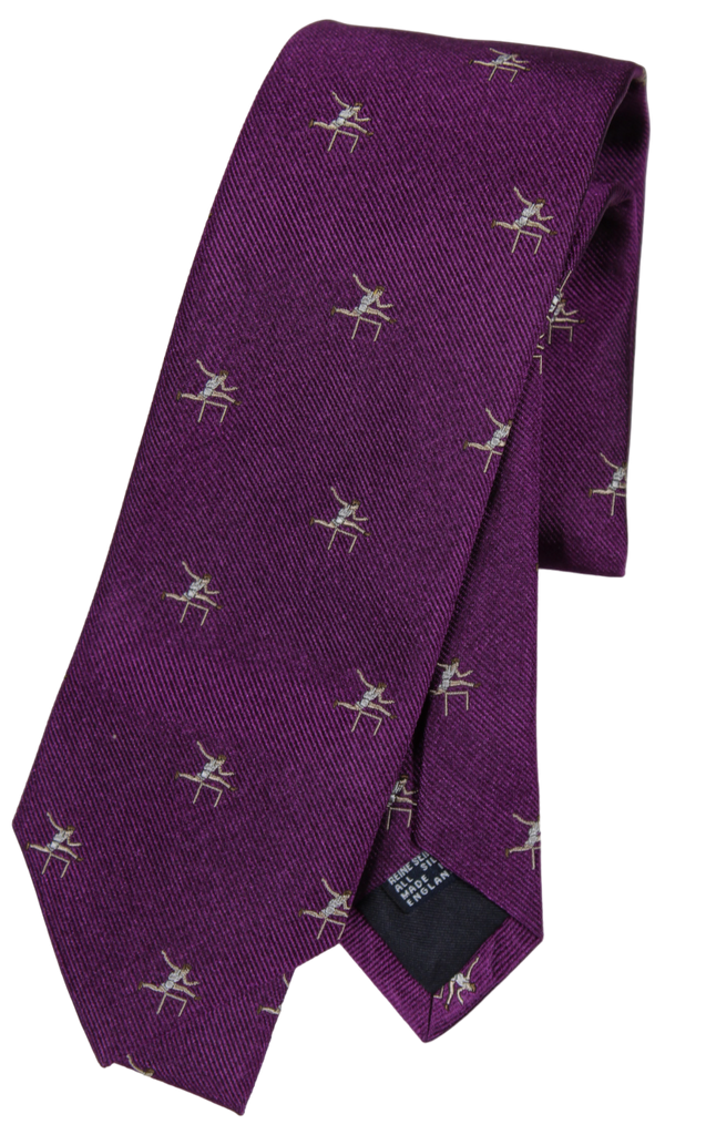 Drake's - Purple Grosgrain Silk Tie w/Hurdler Pattern