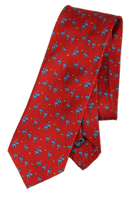 Drake's - Red Silk Tie w/Blue Ostrich Print