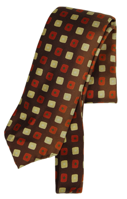 Drake's - Brown Silk Tie w/Orange and Cream Square Pattern [IMPERFECT - FS]