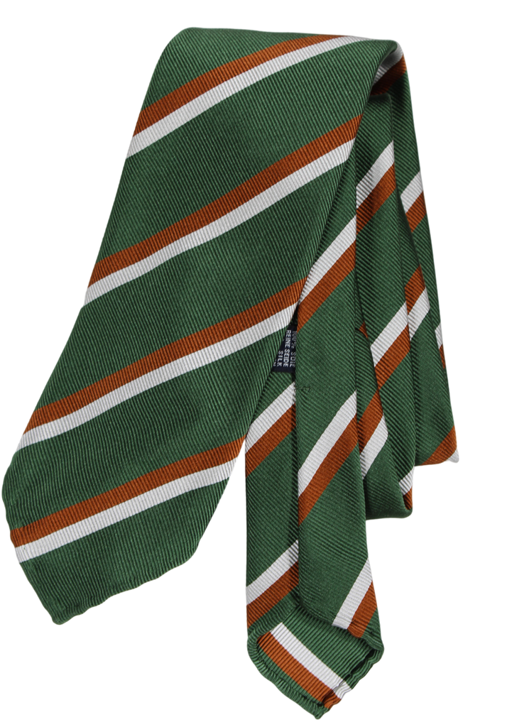 Drake's - Green Grosgrain SIlk Tie w/Repp Stripe