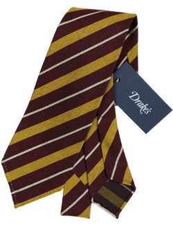 Drake's - Open-Weave Burgundy SIlk Tie w/Mustard Repp Stripe