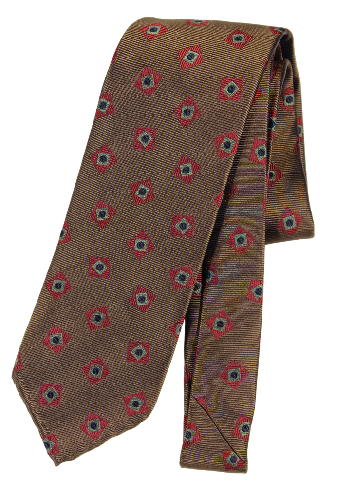 Drake's - Brown Silk Tie w/Burgundy Square Pattern